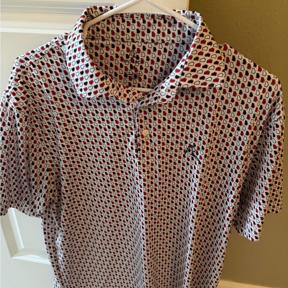 Rhoback Georgia White and Red Patterned Polo Shirt